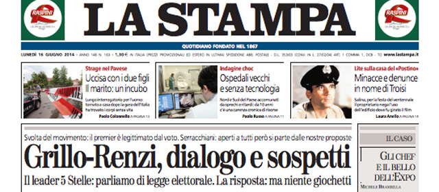 Le prime pagine di lunedì 16 giugno 2014