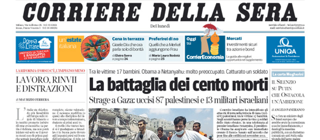 Le prime pagine di lunedì 21 luglio 2014