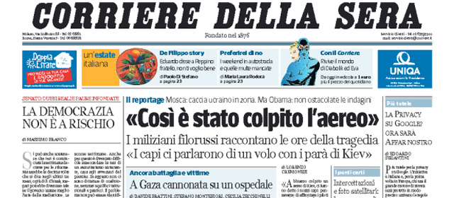 Le prime pagine di martedì 22 luglio 2014