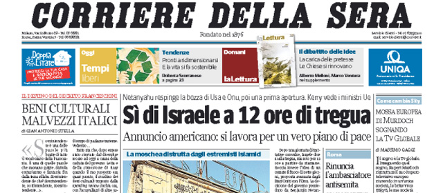 Le prime pagine di sabato 26 luglio 2014