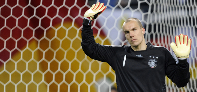 Germany's goalkeeper Robert Enke gestures during their their football World Cup 2010 qualifying match Germany vs Liechtenstein on March 28, 2009 in Leipzig, eastern Germany. Germany won by 4-0. AFP PHOTO DDP/ OLIVER LANG (Photo credit should read OLIVER LANG/AFP/Getty Images)