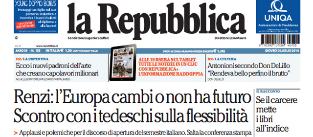 Le prime pagine di giovedì 3 luglio 2014