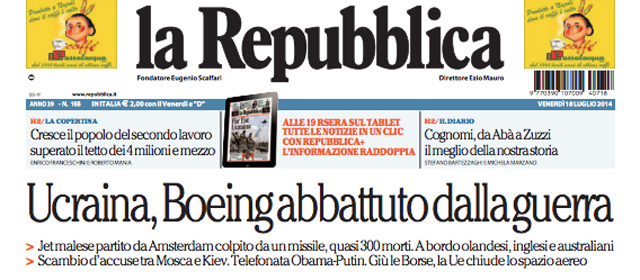Le prime pagine di venerdì 18 luglio 2014