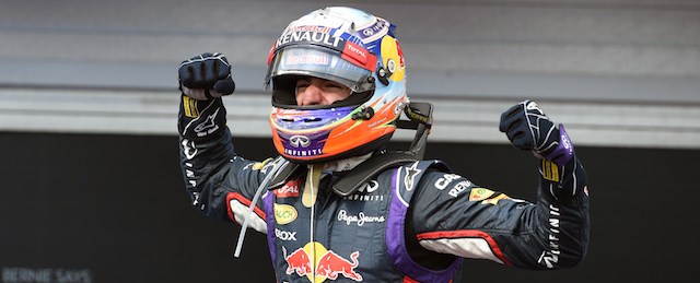 Red Bull Racing's Australian driver Daniel Ricciardo celebrates after the Hungarian Formula One Grand Prix at the Hungaroring circuit in Budapest on July 27, 2014. Red Bull Racing's Australian driver Daniel Ricciardo won the race ahead of Scuderia Ferrari's Spanish driver Fernando Alonso (2nd) and Mercedes' British driver Lewis Hamilton (3rd). AFP PHOTO / DIMITAR DILKOFF (Photo credit should read DIMITAR DILKOFF/AFP/Getty Images)