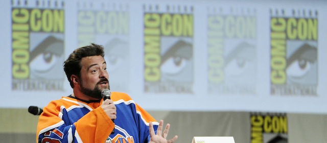 Filmmaker Kevin Smith addresses the audience during "The Musk of Tusk: An Evening with Kevin Smith" on Day 2 of Comic-Con International on Friday, July 25, 2014 in San Diego, Calif. (Photo by Chris Pizzello/Invision/AP)