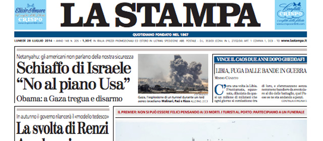 Le prime pagine di lunedì 28 luglio 2014