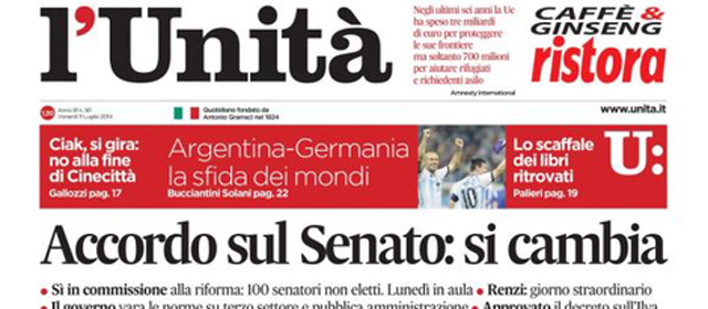 Le prime pagine di venerdì 11 luglio 2014