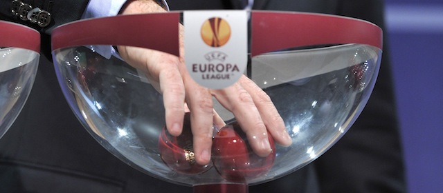 shows the name XXX during the UEFA Champions League Q1 qualifying round draw at the UEFA headquarters on June 24, 2013 in Nyon, Switzerland.