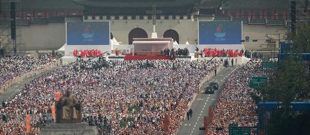 > on August 16, 2014 in UNSPECIFIED, South Korea. Pope Francis is visiting South Korea from August 14 to August 18. This trip is the third trip abroad for the pope following Brazil and the Middle East. This is the third pontifical visit to South Korea.