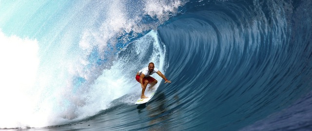 USA's C. J. Hobgood rides a wave on August 18, 2014 during the 14th edition of the Billabong Pro Tahiti surf event, part of the ASP (Association of Surfing Professionals) world tour, in Teahupoo, on the French Polynesian island Tahiti. AFP PHOTO / GREGORY BOISSY (Photo credit should read GREGORY BOISSY/AFP/Getty Images)