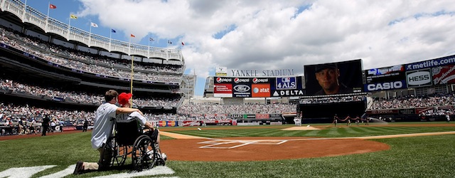 of the New York Yankees of the Toronto Blue Jays on July 4, 2009 at Yankee Stadium in the Bronx borough of New York City.