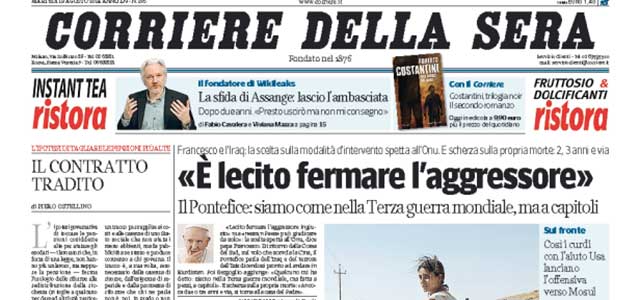 Le prime pagine di martedì 19 agosto 2014