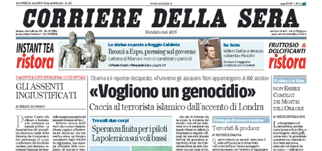 Le prime pagine di giovedì 21 agosto 2014
