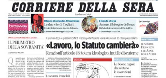 Le prime pagine di mercoledì 13 agosto 2014