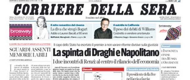 Le prime pagine di giovedì 14 agosto 2014