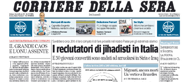 Le prime pagine di lunedì 25 agosto 2014