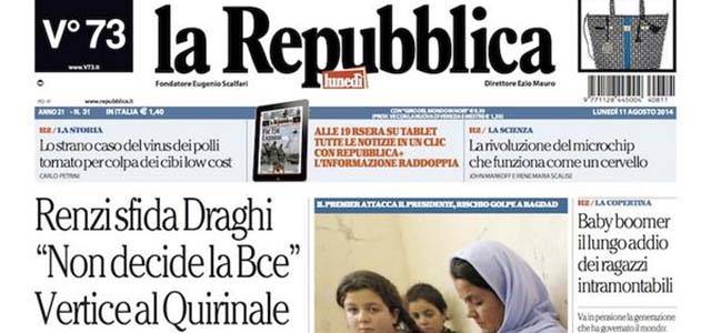 Le prime pagine di lunedì 11 agosto 2014