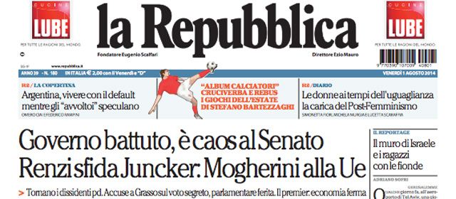 Le prime pagine di venerdì 1 agosto 2014