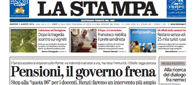 Le prime pagine di martedì 5 agosto 2014