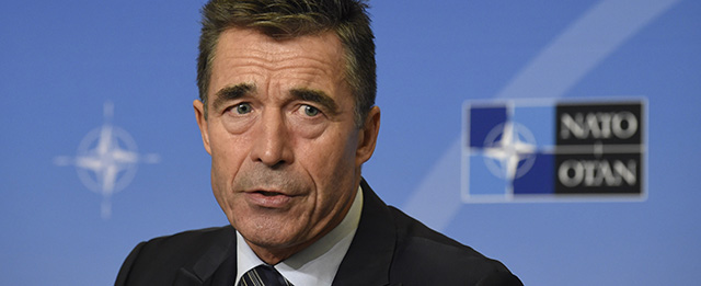 Secretary-General of The North Atlantic Treaty Organization (NATO) Anders Fogh Rasmussen gives a press on September 1, 2014 in Brussels. This week's NATO summit will focus "on a new policy principally aimed at security and effective action of our Western community as it is threated by war, not just in eastern Ukraine," said Poland's Prime Minister Donald Tusk, who will take over from Herman van Rompuy as the EU's next president December 1. AFP PHOTO/JOHN THYS (Photo credit should read JOHN THYS/AFP/Getty Images)