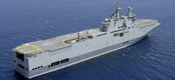 (FILES) - A picture taken on July 23, 2006 shows French navy command ship Mistral sailing off the coast of Larnaca. Russia said on August 26, 2009 it plans to buy a new helicopter-carrying assault warship from NATO-member France in an unprecedented deal experts say reflects Kremlin efforts to accelerate military modernisation. The agreement for purchase of one Mistral-class naval ship also equipped with hovercraft and landing craft will be completed by the end of the year, the Russian chief of staff, General Nikolai Makarov, said. AFP PHOTO/Eric FEFERBERG (Photo credit should read ERIC FEFERBERG/AFP/Getty Images)
