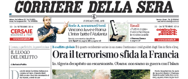 Le prime pagine di giovedì 25 settembre 2014