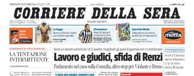 Le prime pagine di mercoledì 17 settembre 2014