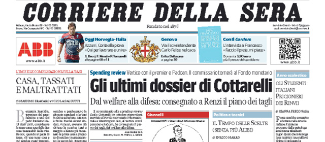 Le prime pagine di martedì 9 settembre 2014
