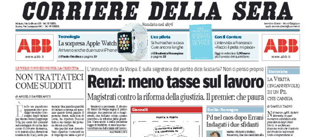 Le prime pagine di mercoledì 10 settembre 2014