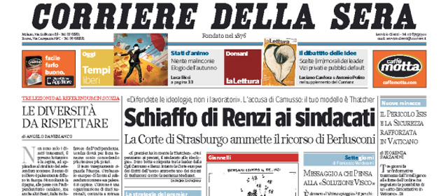 Le prime pagine di sabato 20 settembre 2014