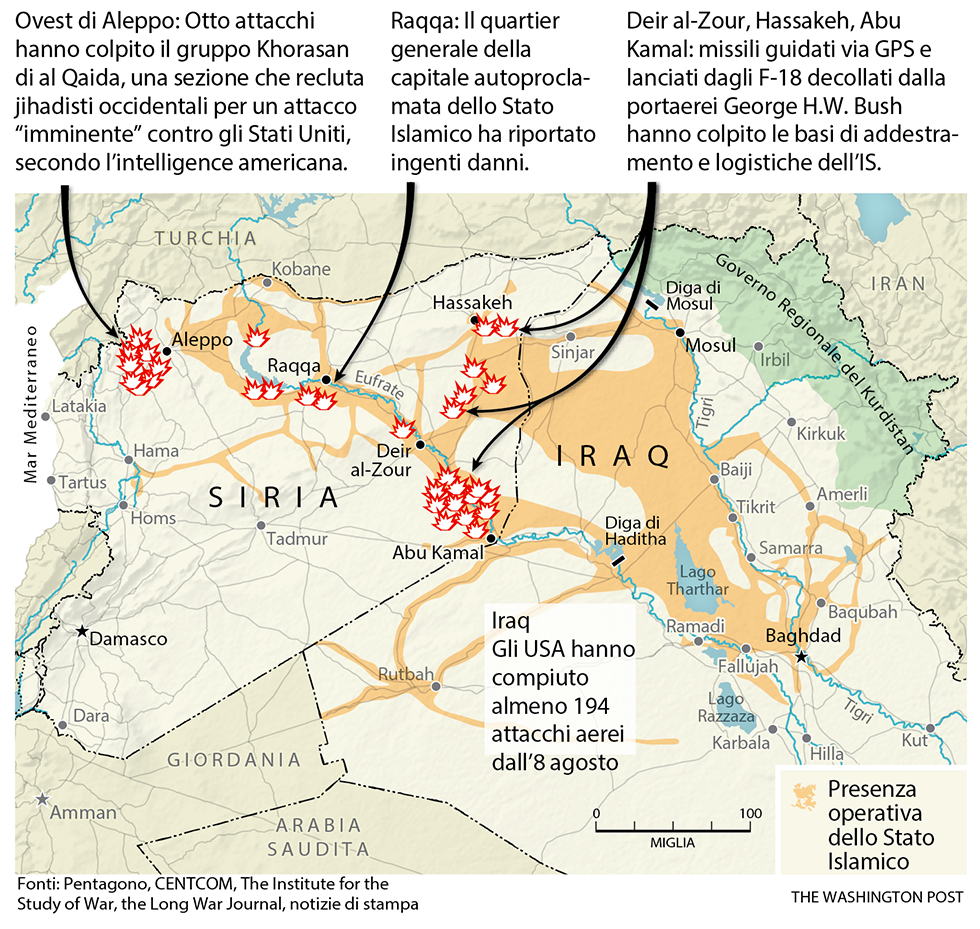 Mappa attacchi aerei in Siria