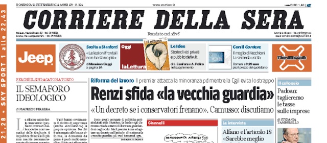Le prime pagine di domenica 21 settembre 2014
