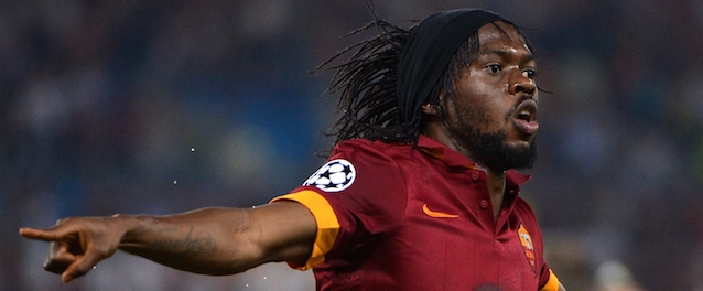 AS Roma's forward of Ivory Coast Gervinho celebrates after scoring during the UEFA Champions League group E football match As Roma vs CSKA Moskva on September 17, 2014 at the Olympic stadium in Rome. AFP PHOTO / ALBERTO PIZZOLI (Photo credit should read ALBERTO PIZZOLI/AFP/Getty Images)