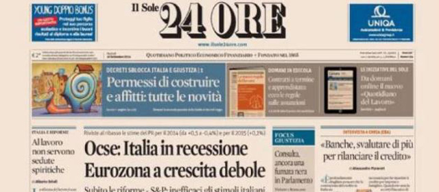 Le prime pagine di martedì 16 settembre 2014