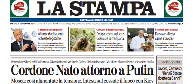 Le prime pagine di sabato 6 settembre 2014