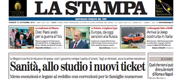 Le prime pagine di venerdì 12 settembre 2014