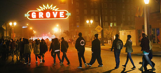 ST LOUIS, MO - OCTOBER 13: Demonstrators march through the Grove neighborhood on October 13, 2014 in St Louis, Missouri. The St. Louis area has been struggling to heal since riots erupted following the August 9, killing of 18-year-old Michael Brown by a police officer in suburban Ferguson. Another teenager, Vonderrit Myers Jr., Was killed by a St. Louis police officer on October 8. (Photo by Scott Olson/Getty Images)g (Photo by Scott Olson/Getty Images)