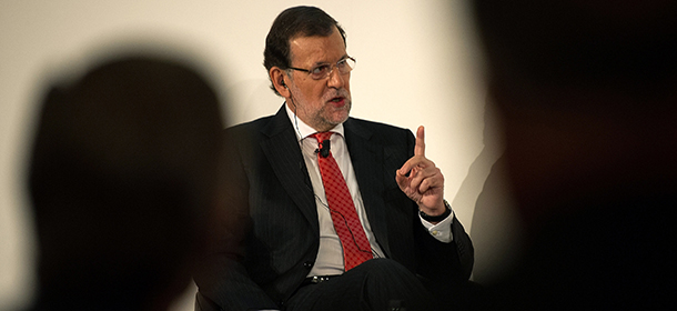MADRID, SPAIN - OCTOBER 14: Spanish Prime Minister Mariano Rajoy speaks during a conference hosted by the Financial Times newspaper titled 'Restoring Competitiveness' at the Ritz hotel on October 14, 2014 in Madrid, Spain. Mr Rajoy has said that the calling off of the Catalan self-determination referendum was 'excellent news'. Later, Catalan leader Artur Mas, said in Barcelona that he would be going ahead with plans for an alternative self-determination referendum. (Photo by Denis Doyle/Getty Images)