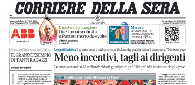 Le prime pagine di lunedì 13 ottobre 2014