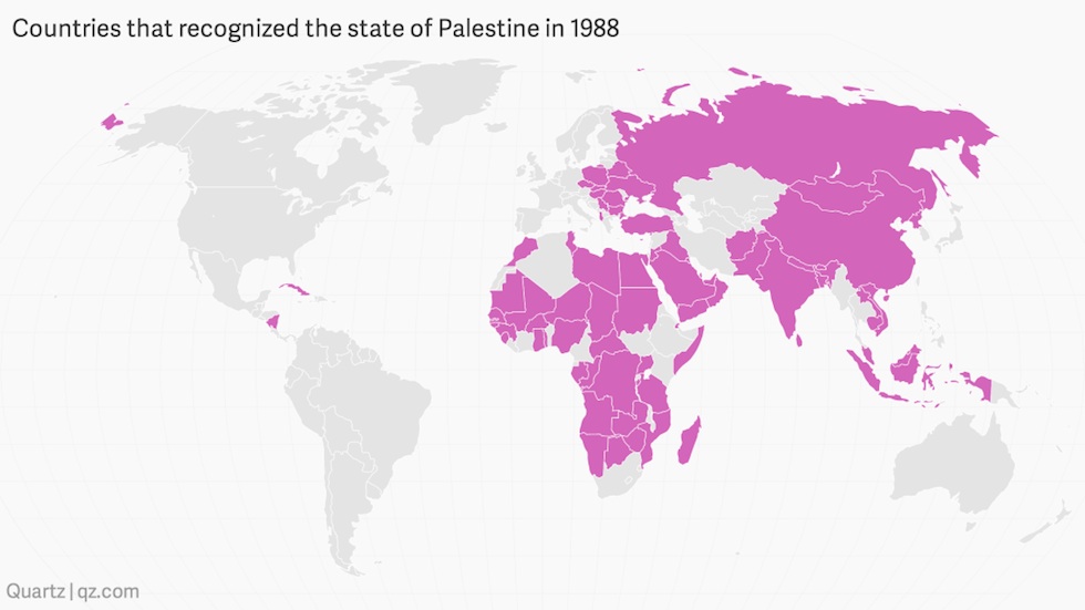 I paesi che riconoscono lo stato palestinese nel 1988