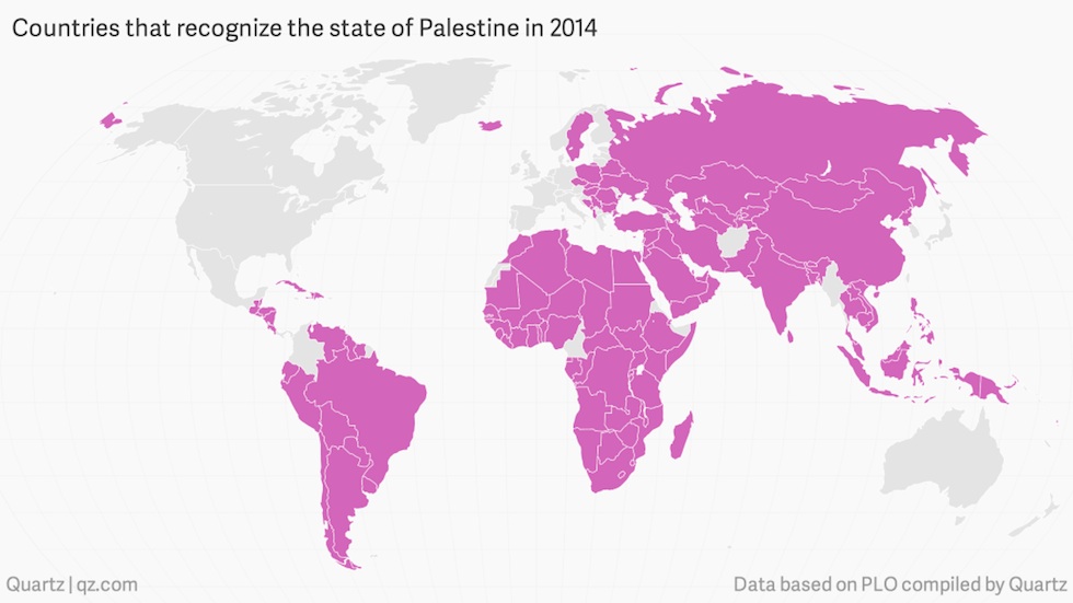 I paesi che riconoscono lo stato palestinese nel 2014
