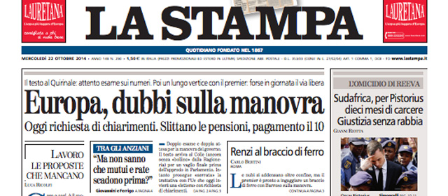 Le prime pagine di mercoledì 22 ottobre 2014