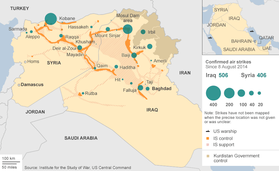 Mappa attacchi aerei contro l'IS