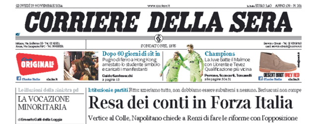 Le prime pagine di giovedì 27 novembre 2014