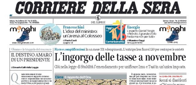 Le prime pagine di lunedì 3 novembre 2014