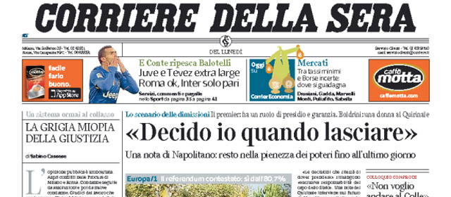 Le prime pagine di lunedì 10 novembre 2014