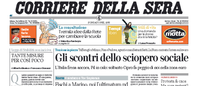 Le prime pagine di sabato 15 novembre 2014