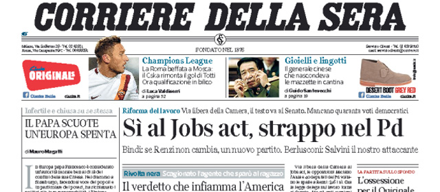 Le prime pagine di mercoledì 26 novembre 2014