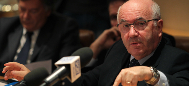 ROME, ITALY - NOVEMBER 20: President FIGC Carlo Tavecchio attends a press conference after the Federal Council of the Italian Football Federation (FIGC) meeting on November 20, 2014 in Rome, Italy. (Photo by Paolo Bruno/Getty Images)