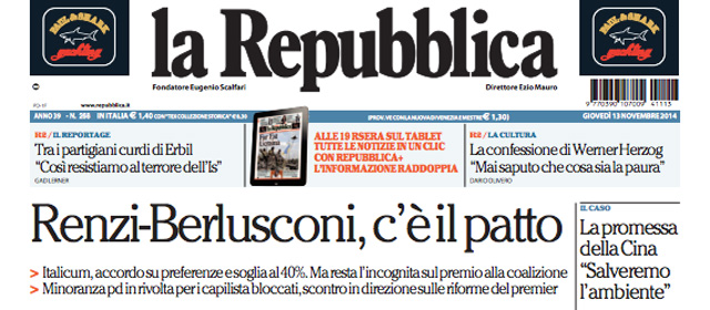 Le prime pagine di giovedì 13 novembre 2014